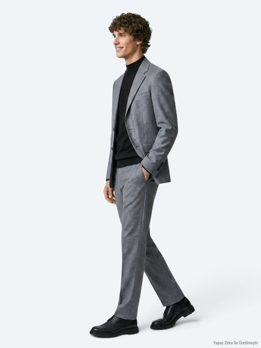 Gri Düz Modern Fit Takım Elbise - 4