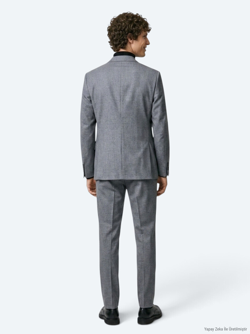 Gri Düz Modern Fit Takım Elbise - 5