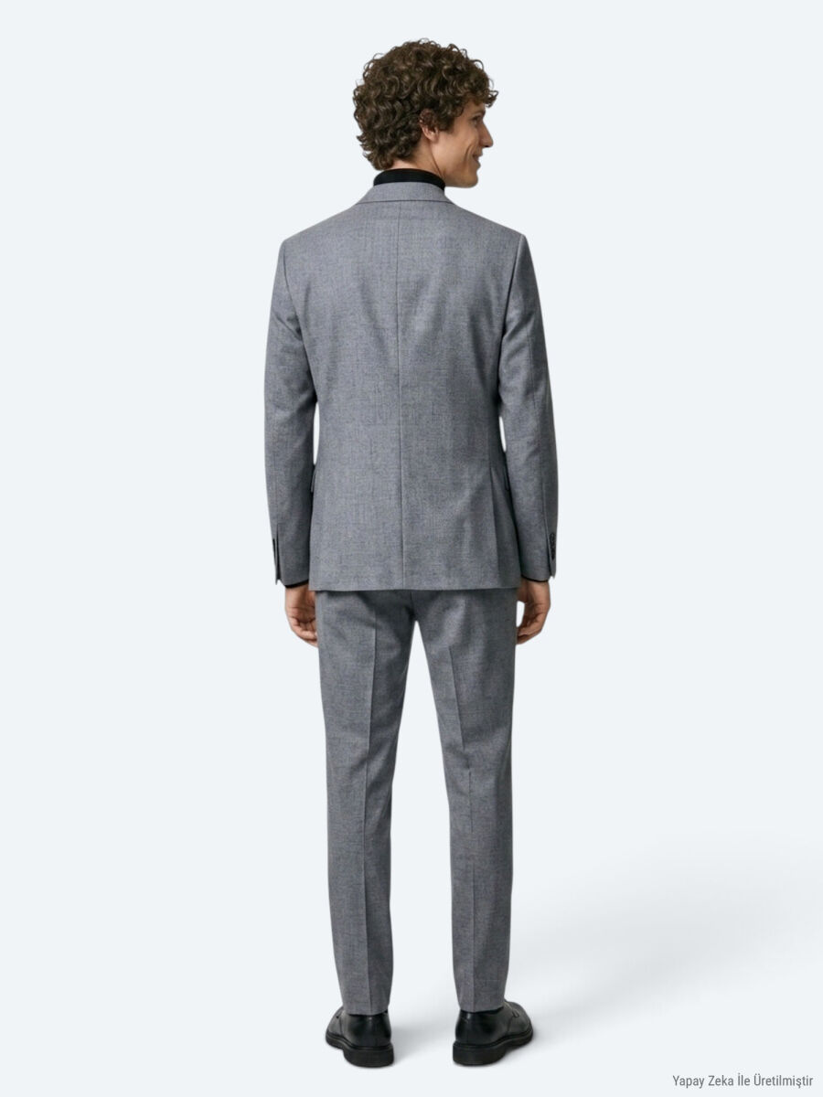 Gri Düz Modern Fit Takım Elbise - 5