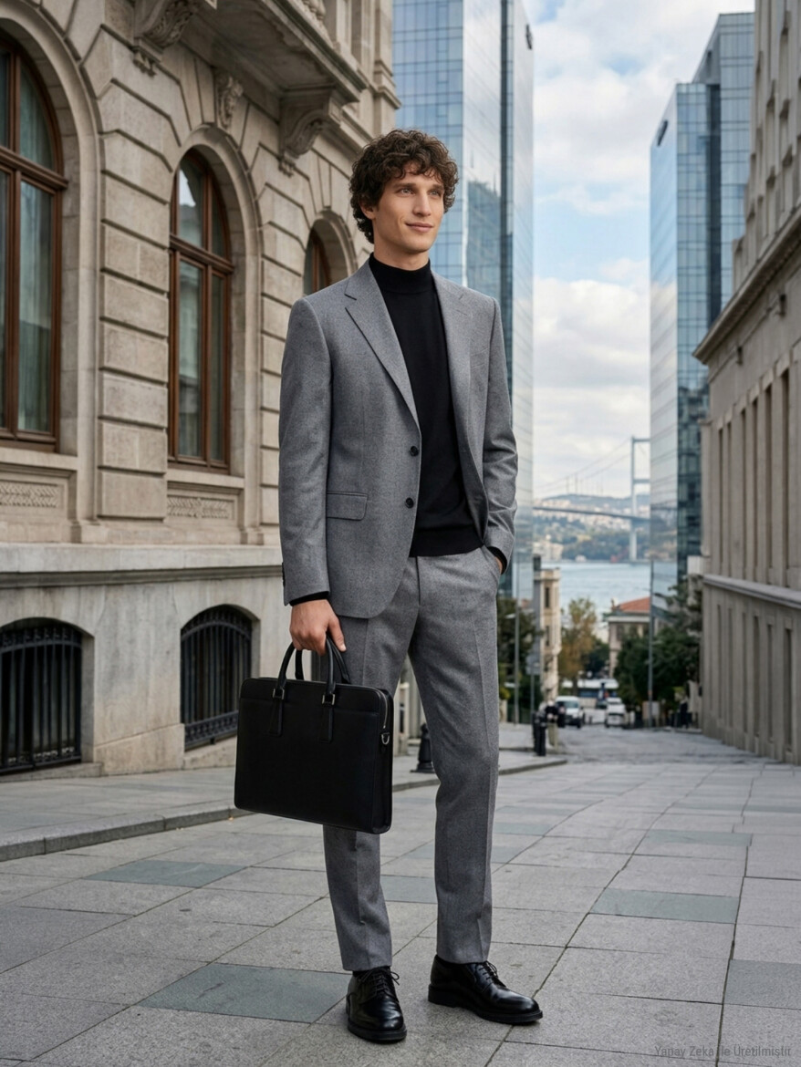 Gri Düz Modern Fit Takım Elbise - 12