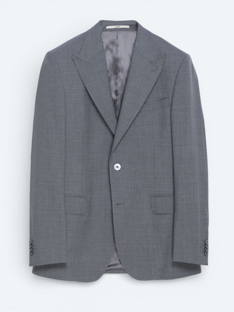 Gri Düz Modern Fit Yün Karışımlı Takım Elbise - 5