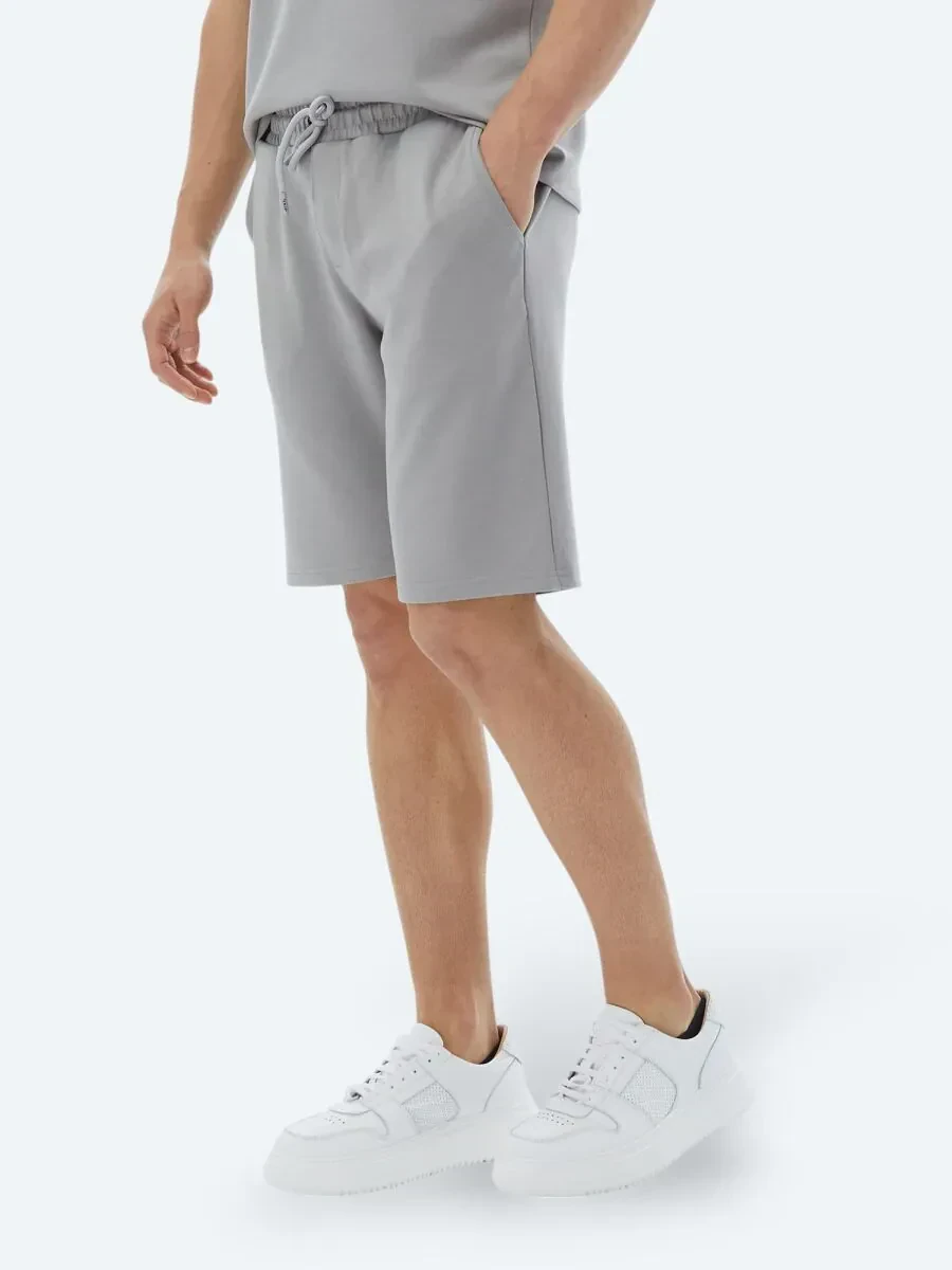 Gri Düz Örme Jogging Fit Casual Bermuda - 3