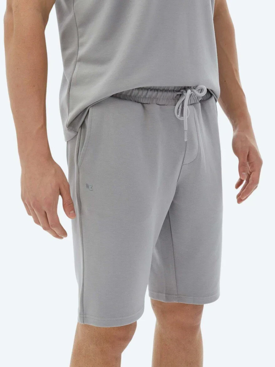 Gri Düz Örme Jogging Fit Casual Bermuda 