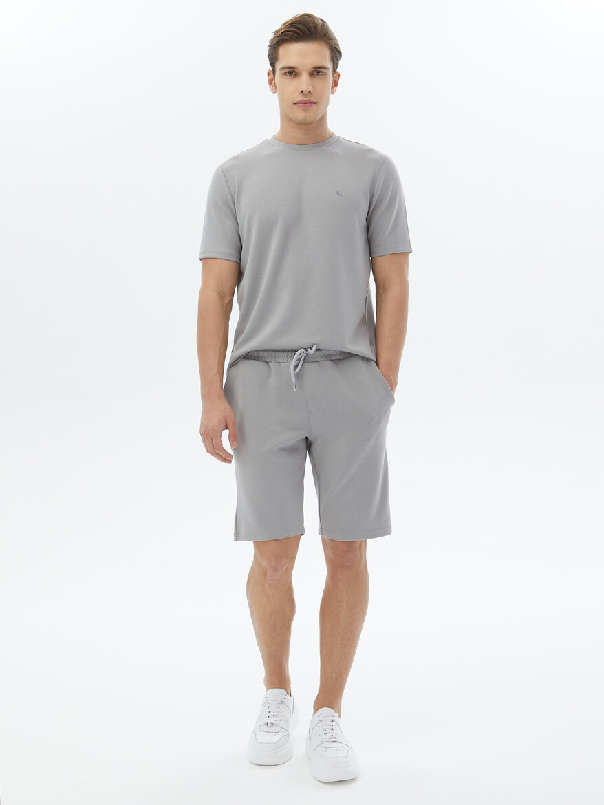 Gri Düz Örme Jogging Fit Casual Bermuda 