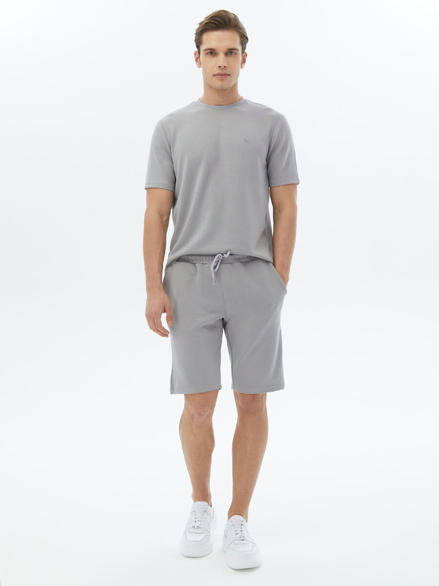 Gri Düz Örme Jogging Fit Casual Bermuda - 1