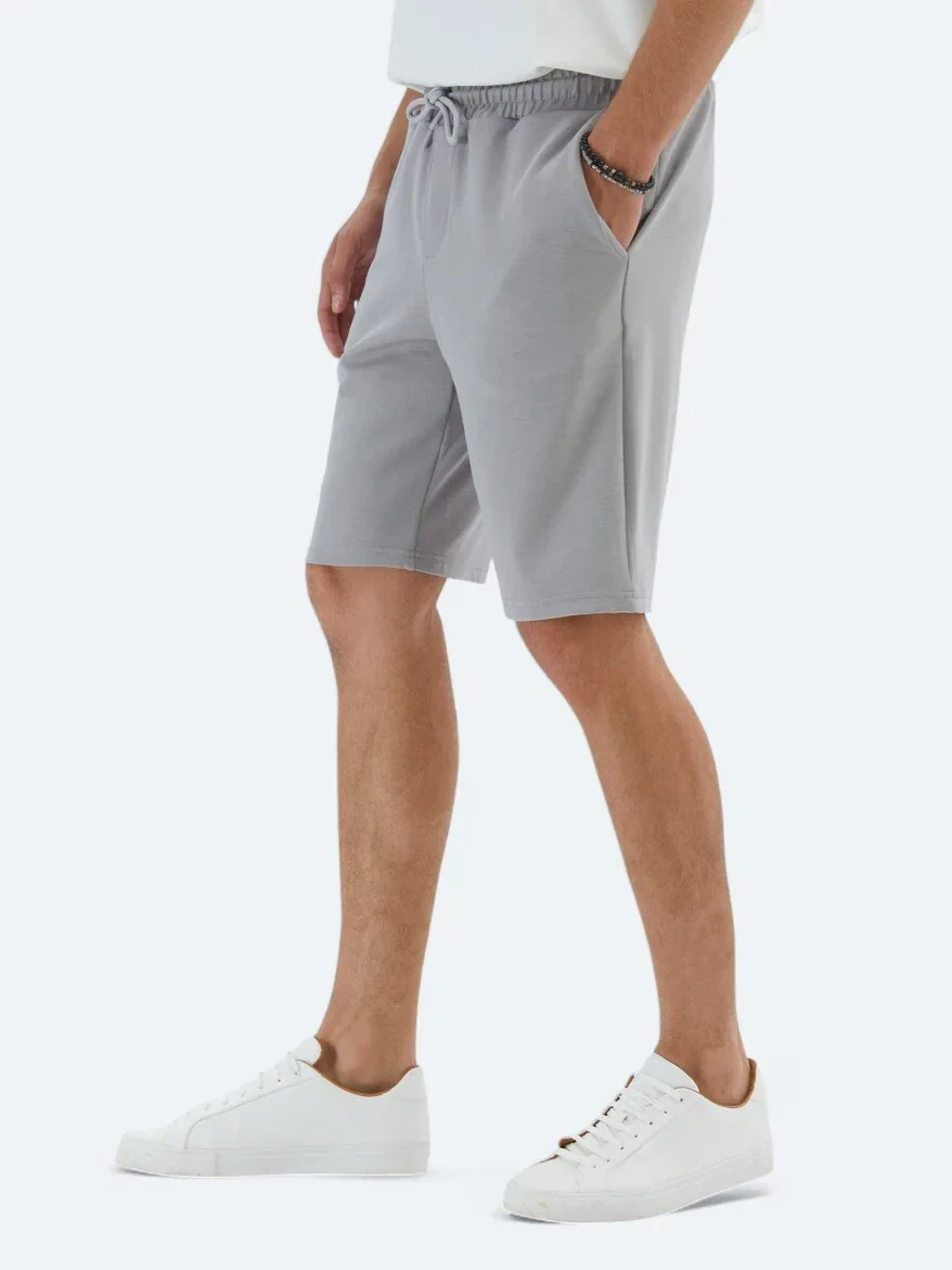 Gri Düz Örme Jogging Fit Spor Bermuda - 3