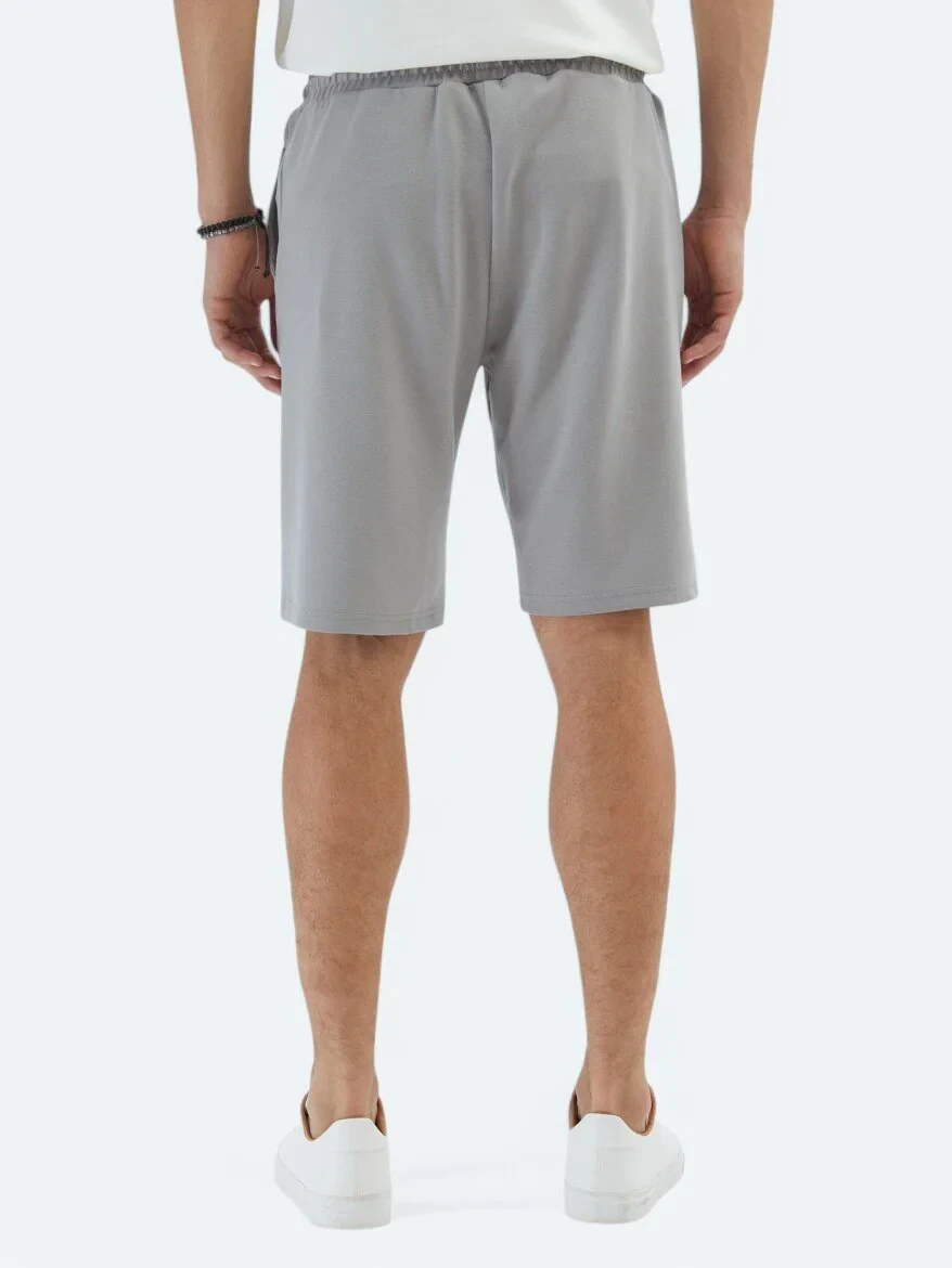 Gri Düz Örme Jogging Fit Spor Bermuda - 5