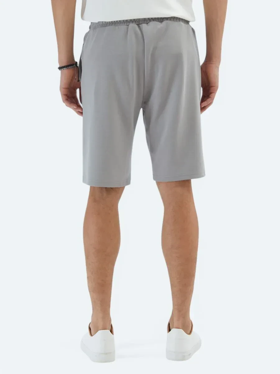 Gri Düz Örme Jogging Fit Spor Bermuda - 5