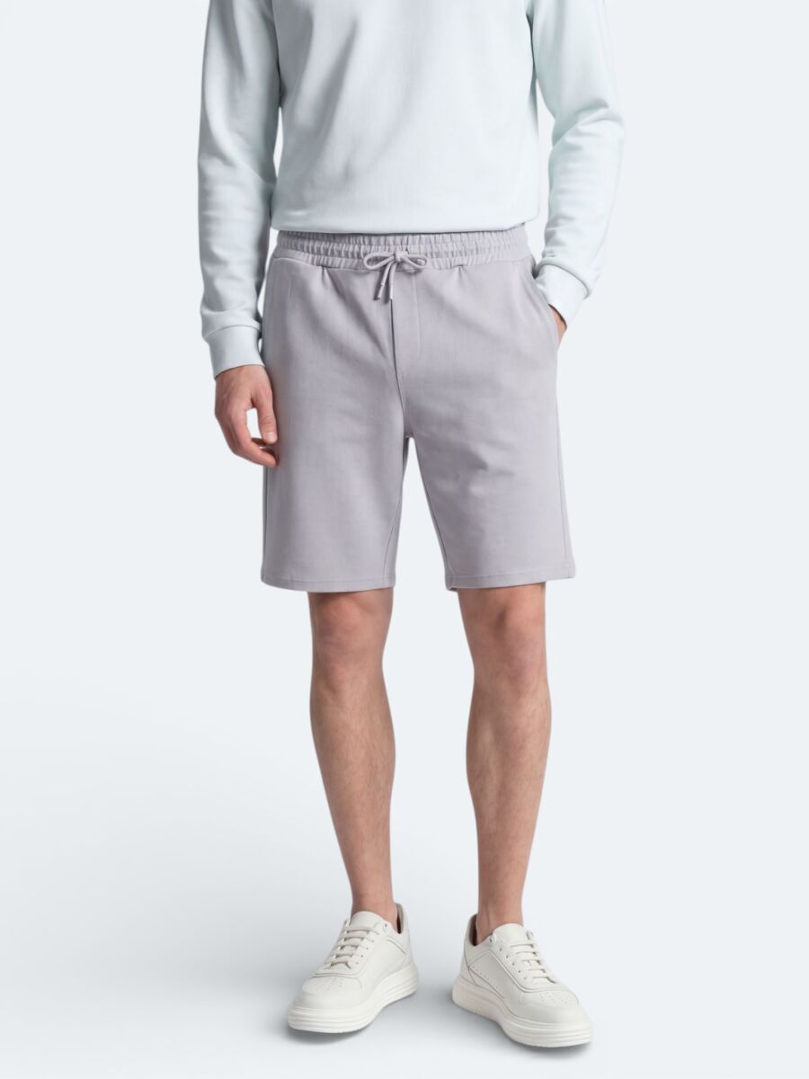 Gri Düz Örme Regular Fit Casual Bermuda - 2