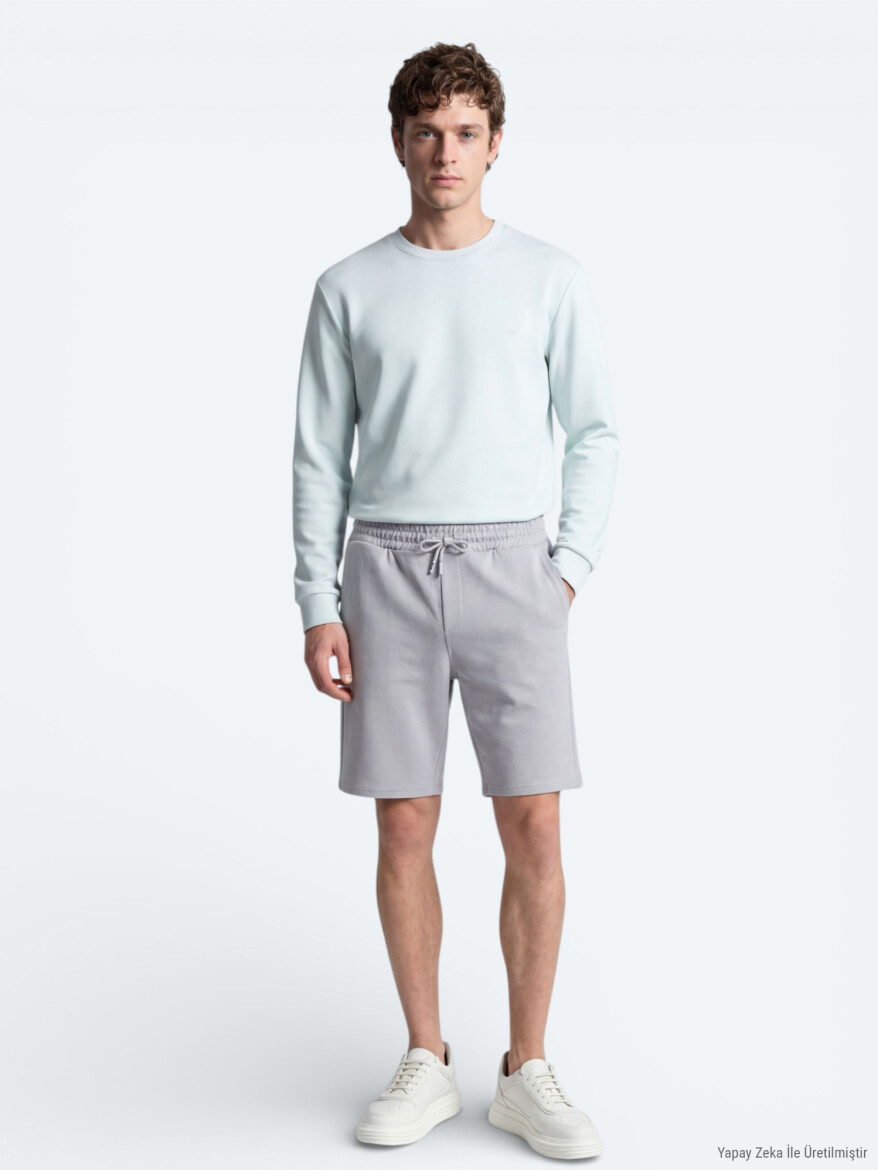 Gri Düz Örme Regular Fit Casual Bermuda - KİP