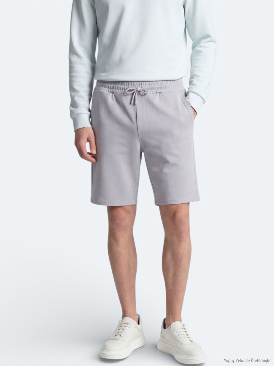 Gri Düz Örme Regular Fit Casual Bermuda - KİP
