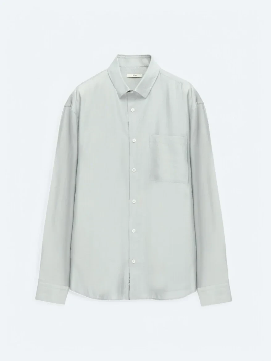 Gri Düz Oversize Fit Dokuma Casual Gömlek - 7