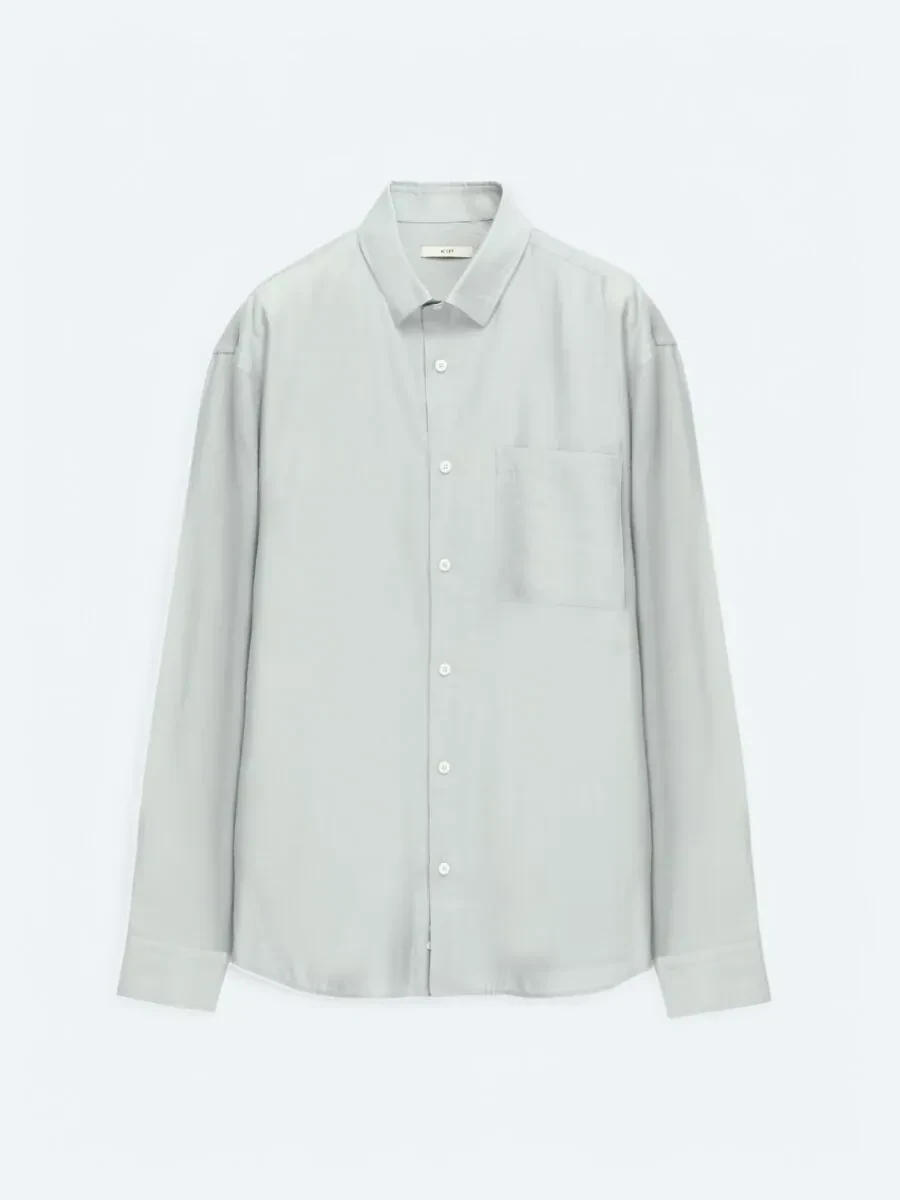 Gri Düz Oversize Fit Dokuma Casual Gömlek - 7