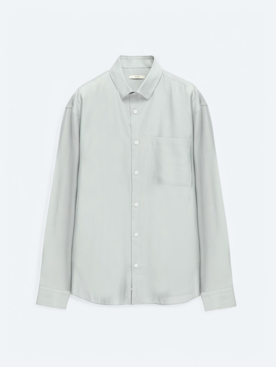 Gri Düz Oversize Fit Dokuma Casual Gömlek - 7