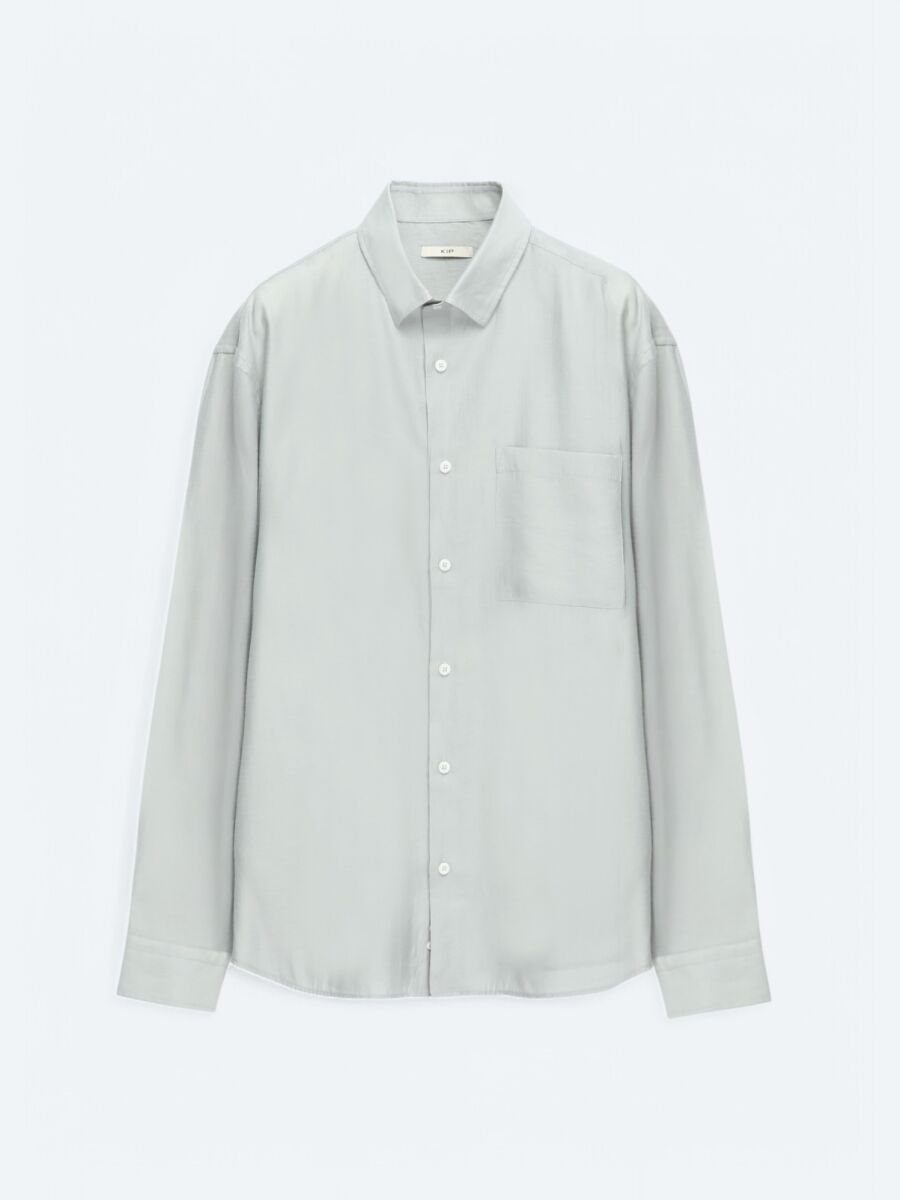 Gri Düz Oversize Fit Dokuma Casual Gömlek - 7