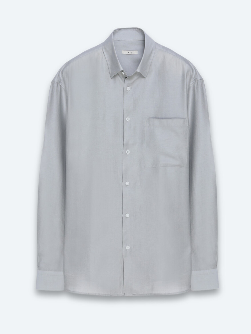 Gri Düz Oversize Fit Uzun Dokuma Casual Gömlek - 6