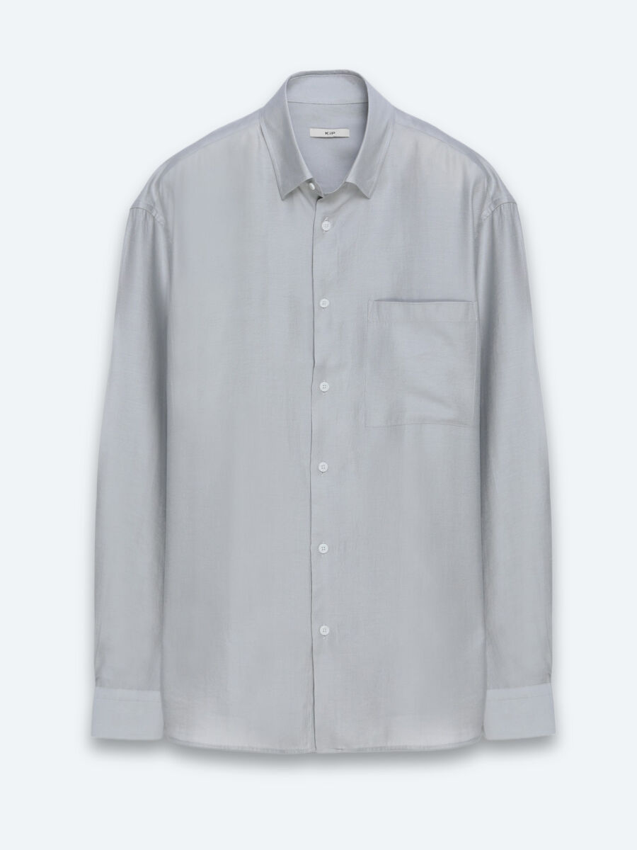 Gri Düz Oversize Fit Uzun Dokuma Casual Gömlek - 6