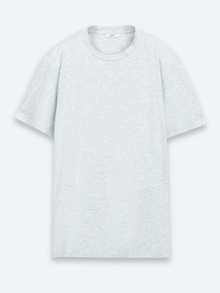 Gri Düz Pamuk Karışımlı T-Shirt - 6