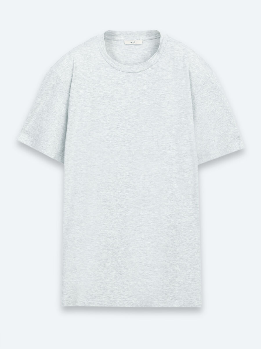 Gri Düz Pamuk Karışımlı T-Shirt - 6