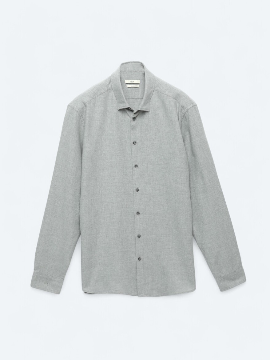 Gri Düz Regular Fit Dokuma Casual Pamuk Karışımlı Gömlek - 7