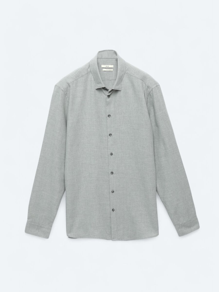 Gri Düz Regular Fit Dokuma Casual Pamuk Karışımlı Gömlek - 7