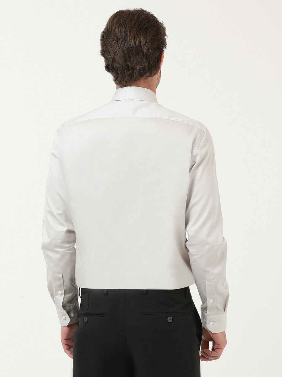 Gri Düz Regular Fit Dokuma Klasik %100 Pamuk Gömlek - 4