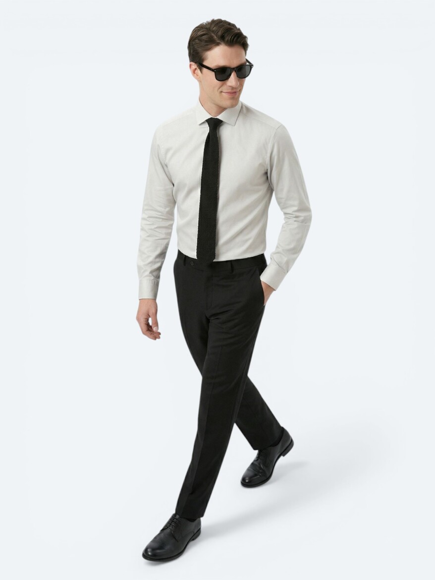 Gri Düz Regular Fit Dokuma Klasik %100 Pamuk Gömlek - KİP