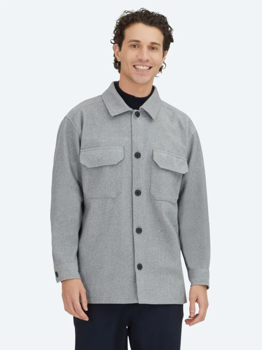 Gri Düz Regular Fit Dokuma Overshırt - 1