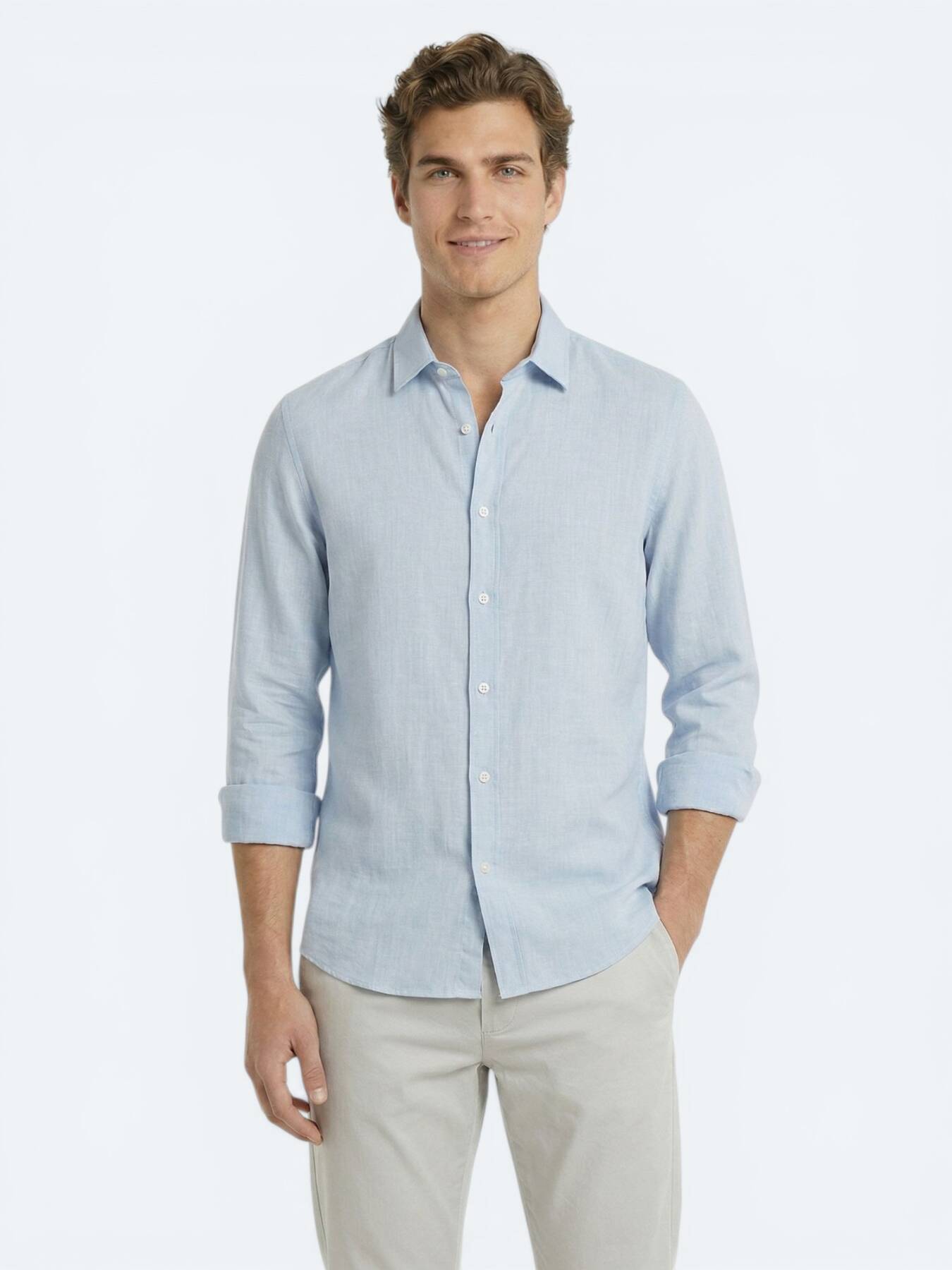 Gri Düz Regular Fit Uzun Dokuma Casual %100 Pamuk Gömlek