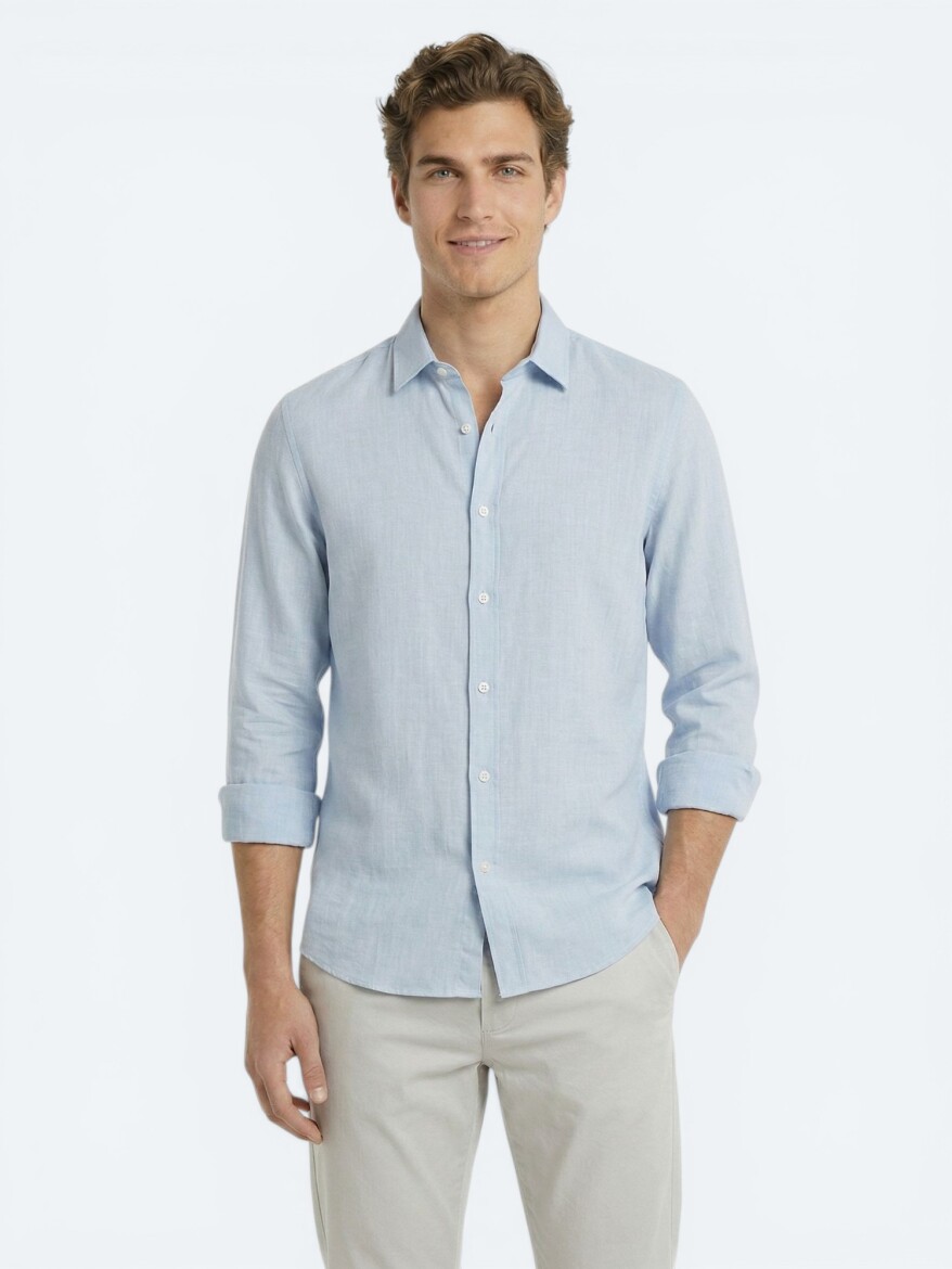 Gri Düz Regular Fit Uzun Dokuma Casual %100 Pamuk Gömlek 