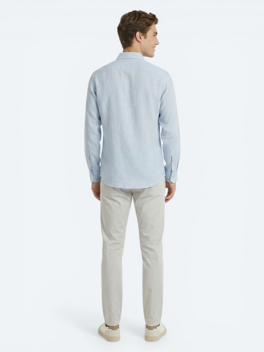 Gri Düz Regular Fit Uzun Dokuma Casual %100 Pamuk Gömlek - 4