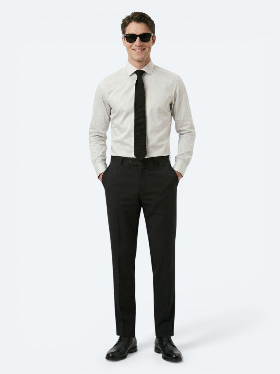 Gri Düz Regular Fit Uzun Dokuma Klasik %100 Pamuk Gömlek - 4