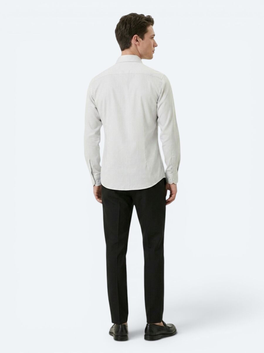 Gri Düz Slim Fit Uzun Dokuma Klasik %100 Pamuk Gömlek - 5