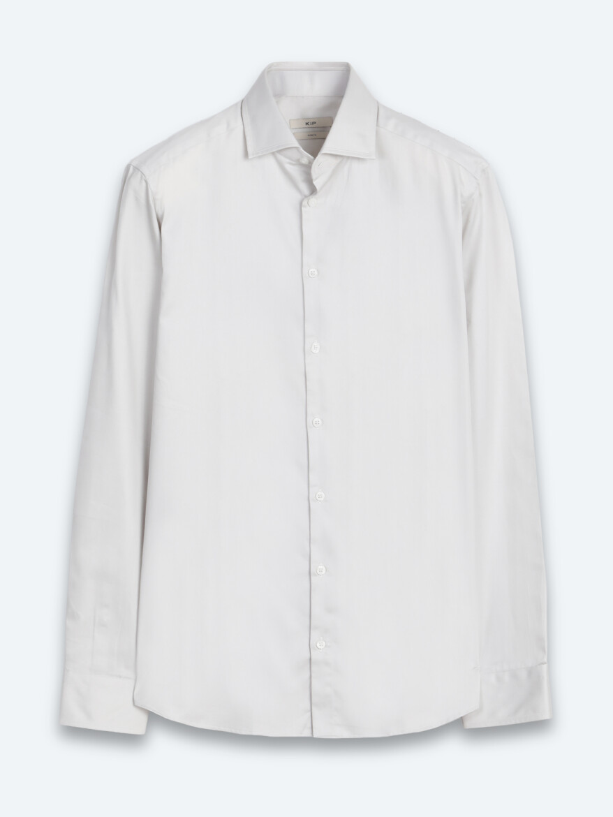 Gri Düz Slim Fit Uzun Dokuma Klasik %100 Pamuk Gömlek - 6