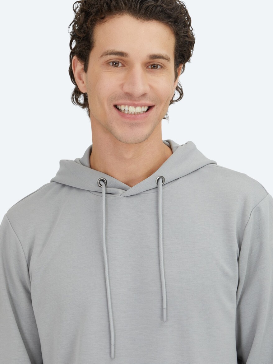 Gri Düz Sweatshırt - 4