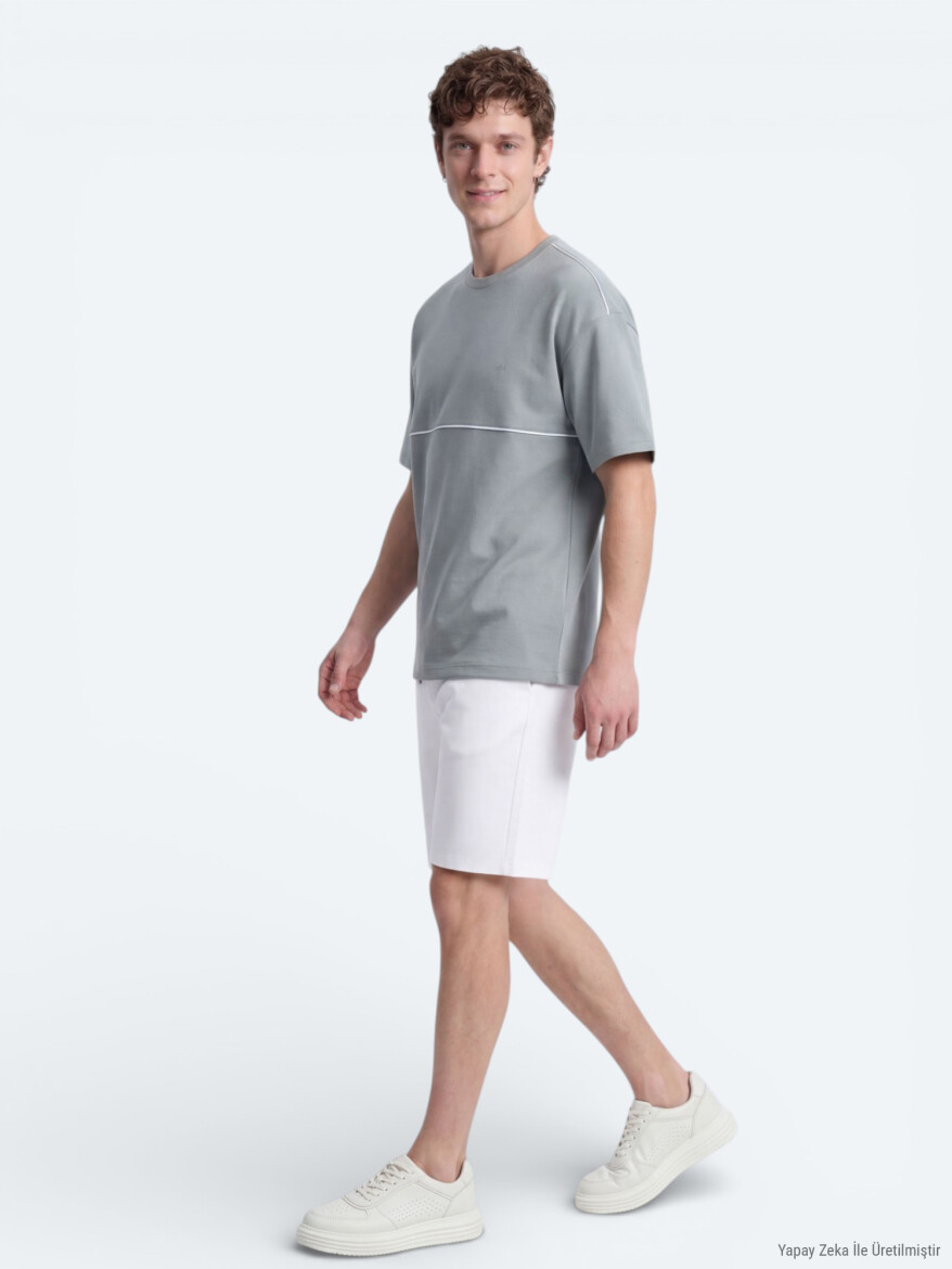 Gri Düz T-Shirt - 4
