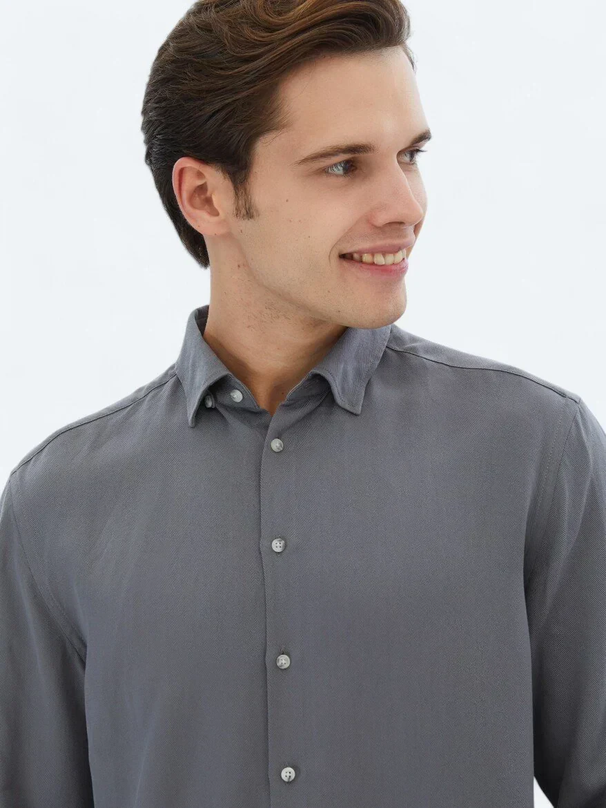 Gri Fitilli Regular Fit Dokuma Casual Gömlek - 3