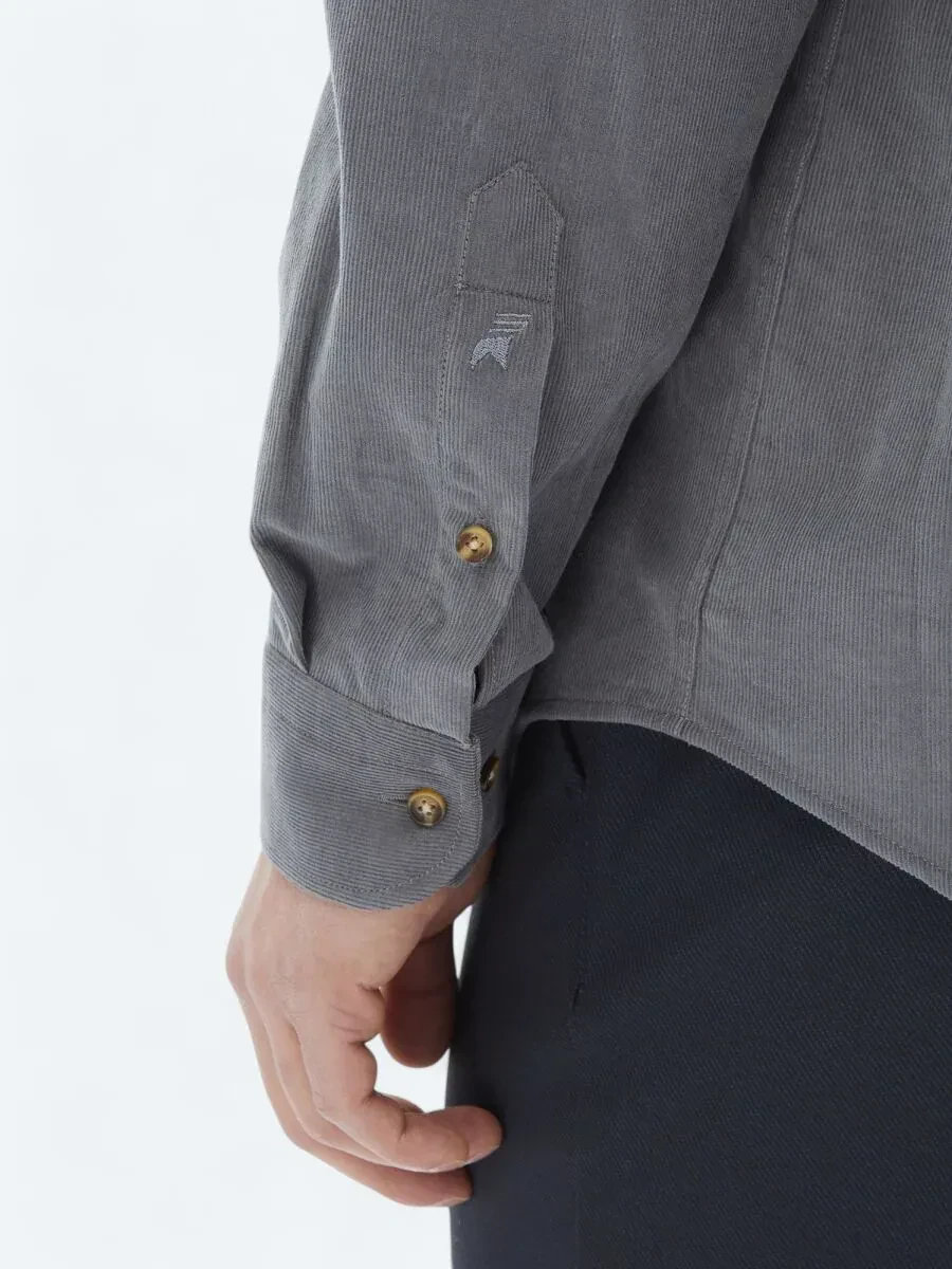 Gri Fitilli Regular Fit Dokuma Kadife Casual %100 Pamuk Gömlek - 5
