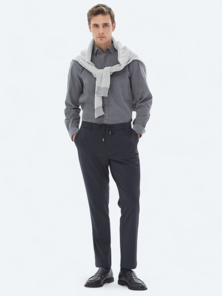 Gri Fitilli Regular Fit Dokuma Kadife Casual %100 Pamuk Gömlek - 2