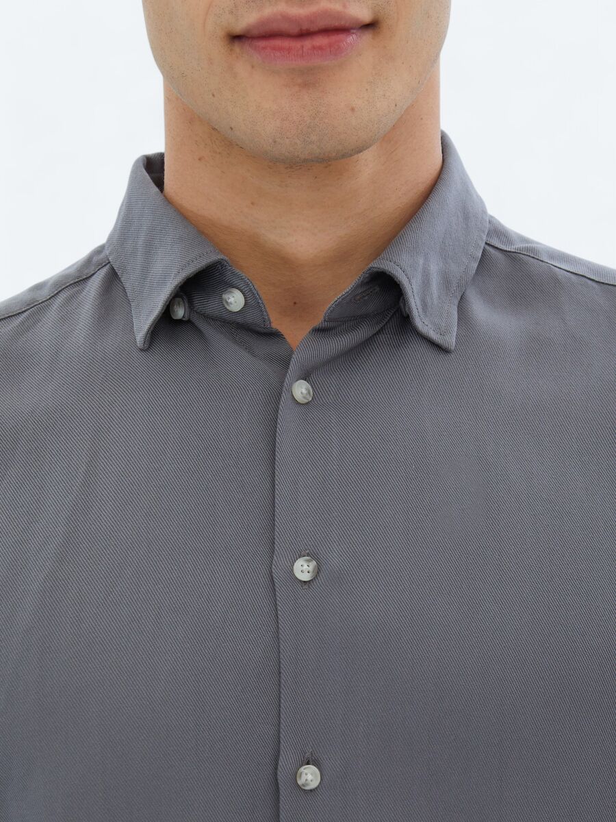 Gri Fitilli Regular Fit Uzun Dokuma Casual Gömlek - 4