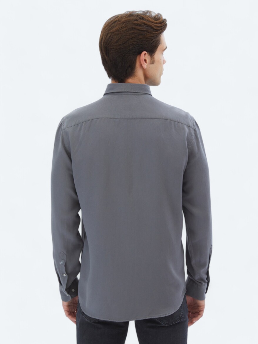 Gri Fitilli Regular Fit Uzun Dokuma Casual Gömlek - 6