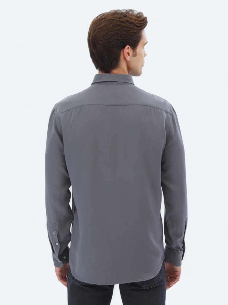 Gri Fitilli Regular Fit Uzun Dokuma Casual Gömlek - 6