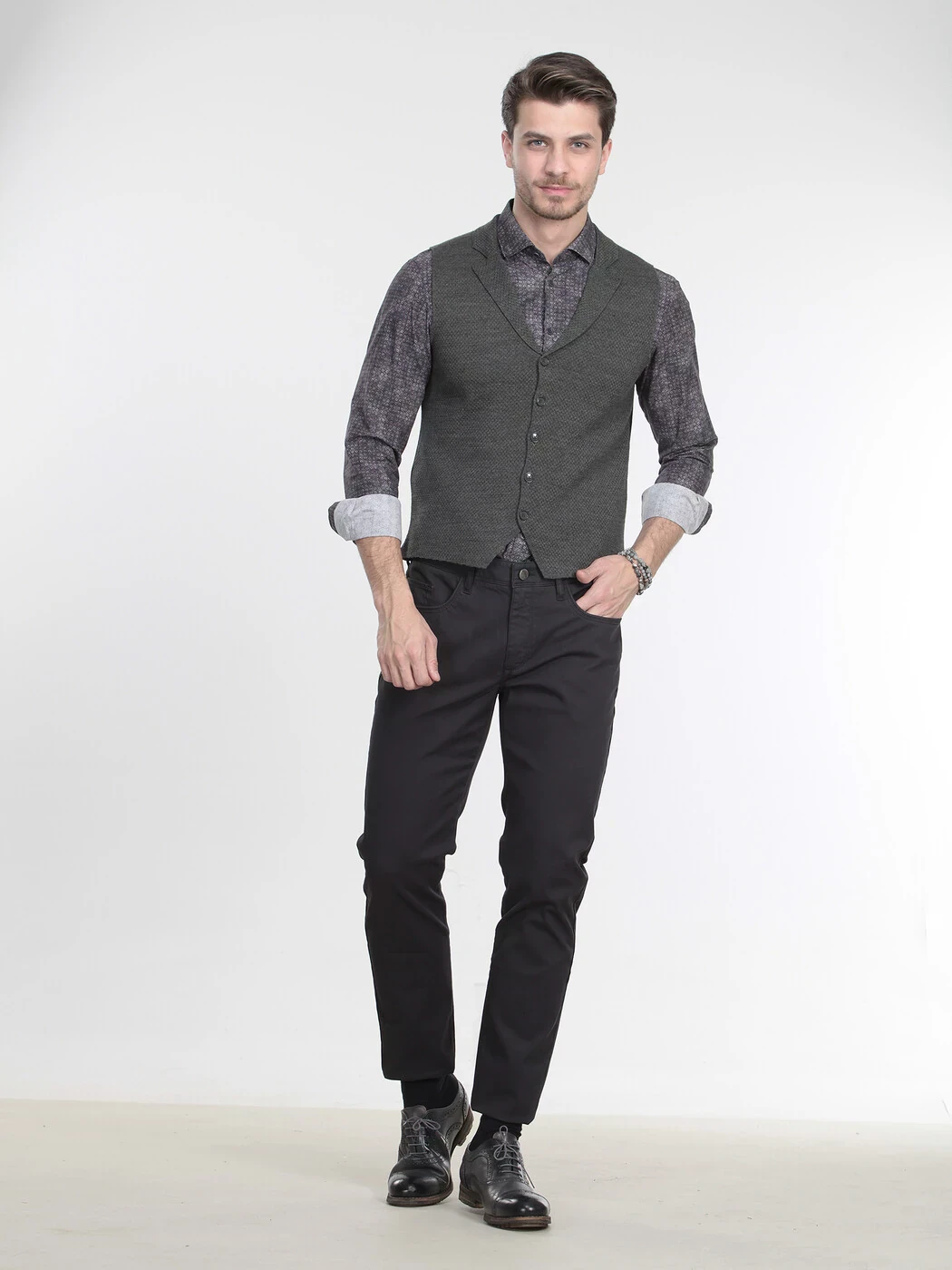 Gri Fitted Fit Casual Örme Triko Yelek - 1