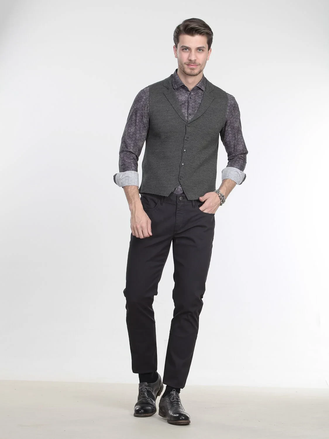 Gri Fitted Fit Casual Örme Triko Yelek - 1