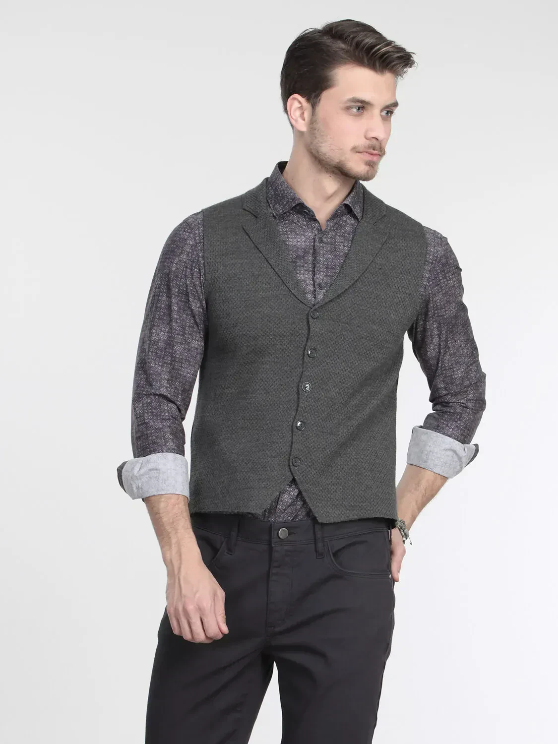 Gri Fitted Fit Casual Örme Triko Yelek - 2