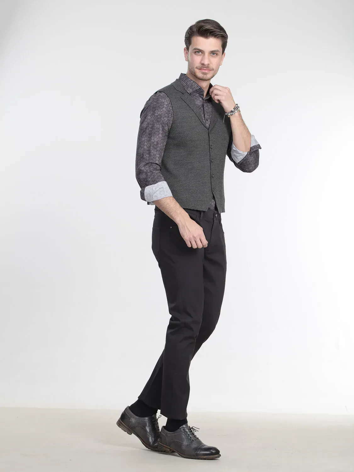 Gri Fitted Fit Casual Örme Triko Yelek - 3