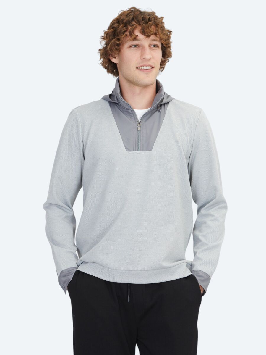 Gri Kapüşonlu Sweatshırt - 1