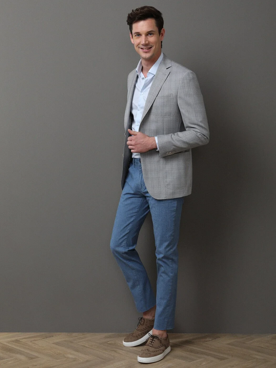 Gri Kareli Modern Fit %100 Yün Ceket - 4