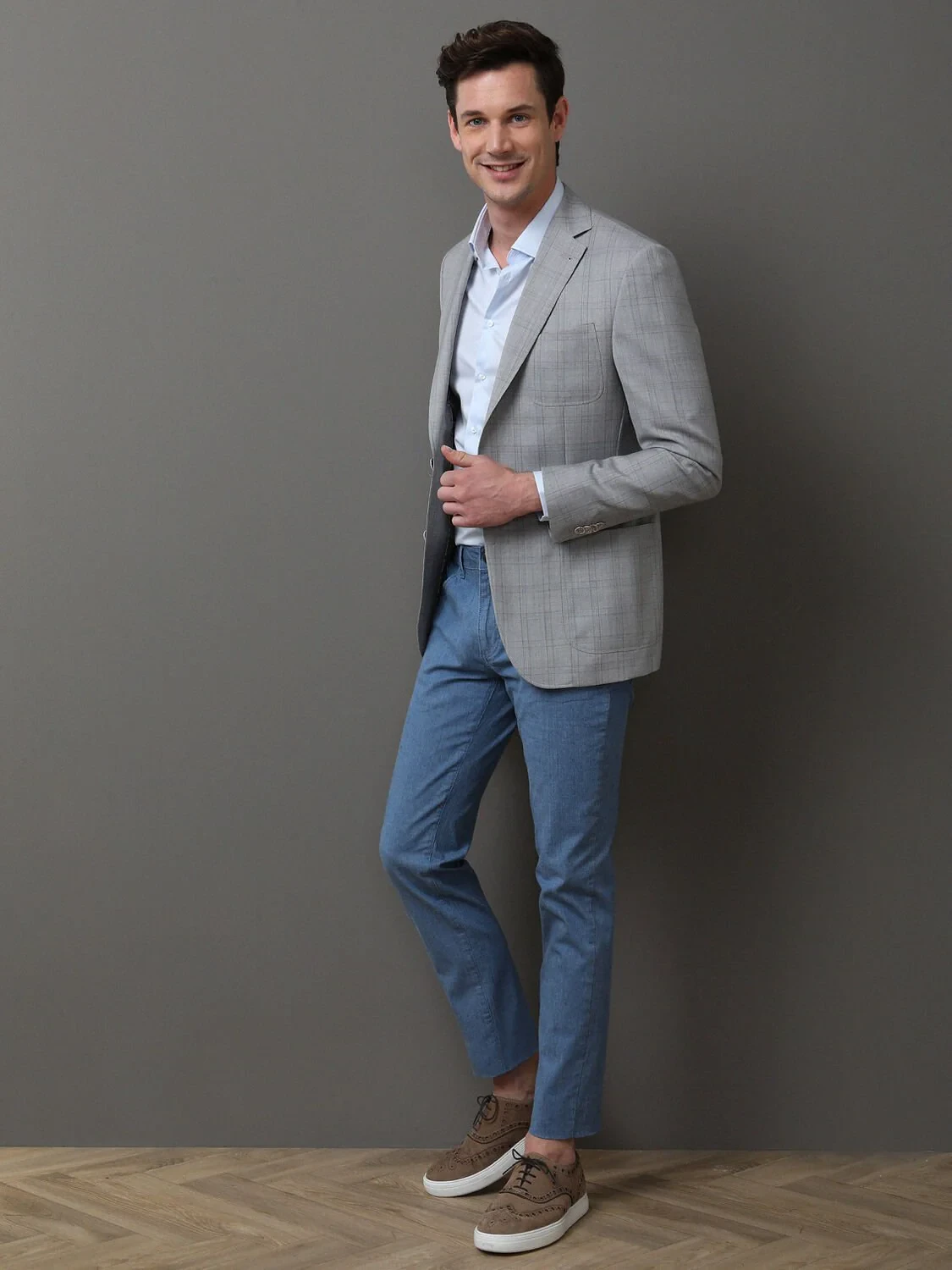 Gri Kareli Modern Fit %100 Yün Ceket - 4