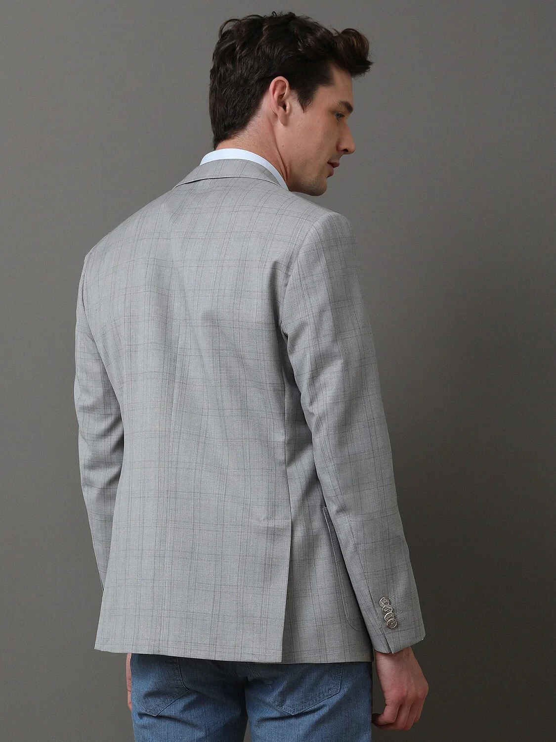 Gri Kareli Modern Fit %100 Yün Ceket - 5